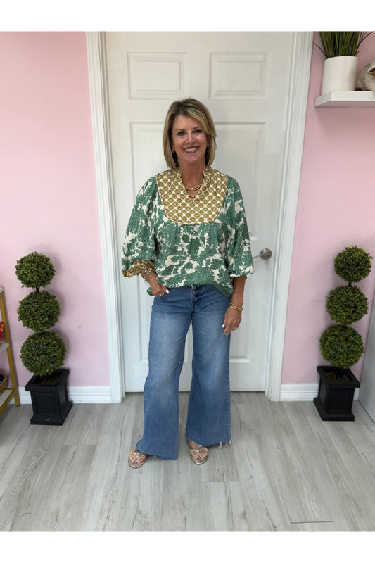 Kelly Contrasting Pattern Blouse