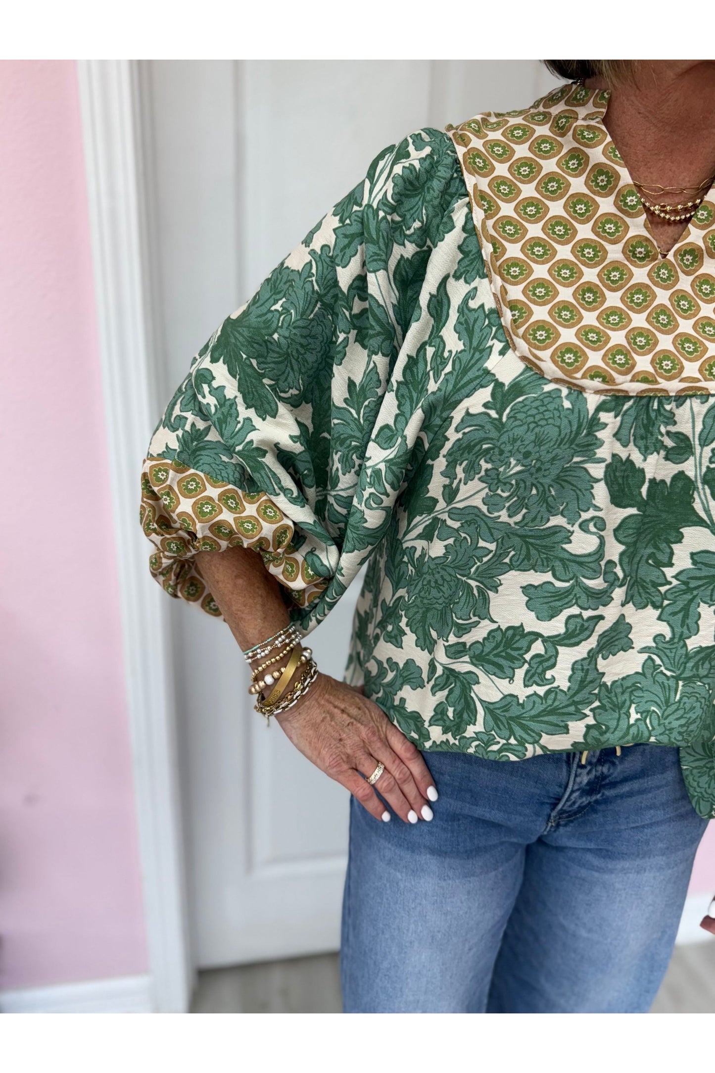 Kelly Contrasting Pattern Blouse