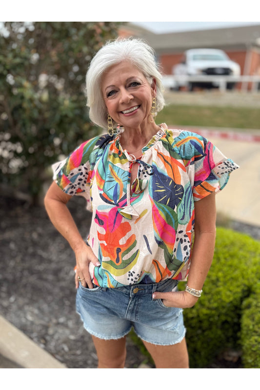 Tropical Breeze Flutter Sleeve Top