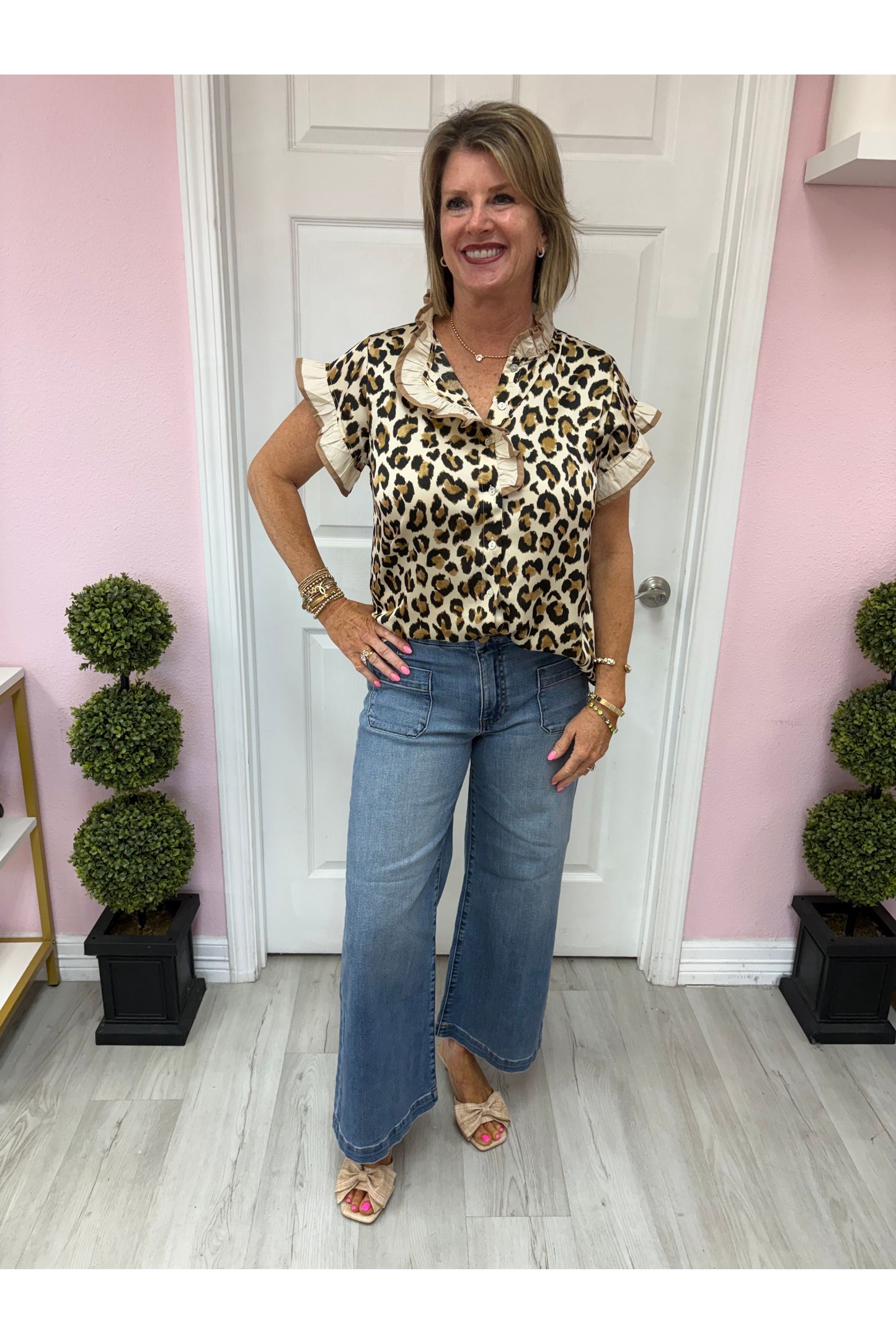 Sabrina Drop Shoulder Leopard Top