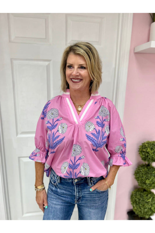 3/4 Sleeve Floral Blouse