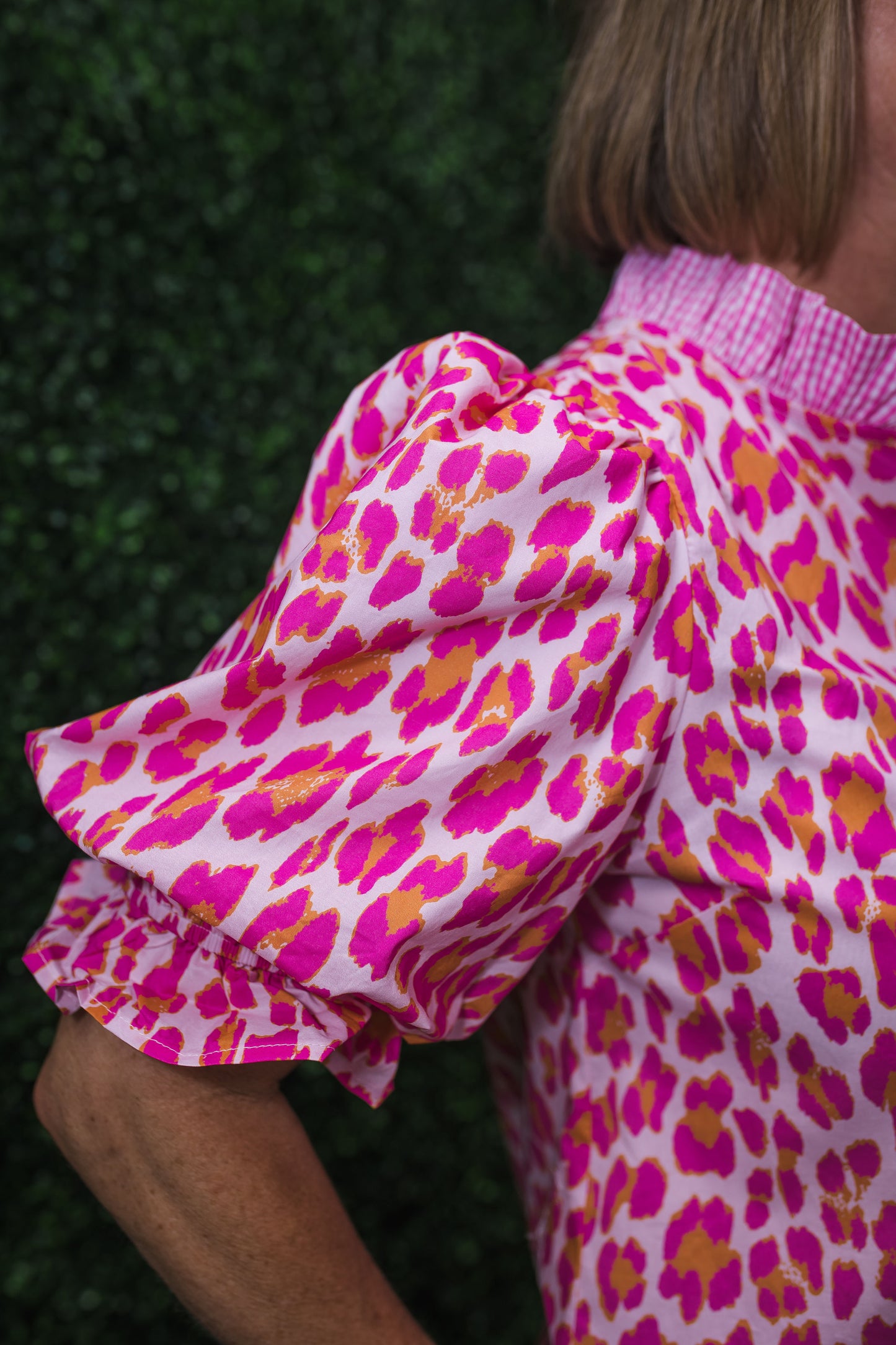 Grace Pink Animal Print w/Gingham Trim