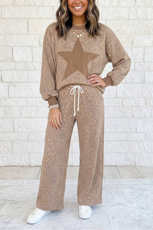 Leopard Print Star Patch Loose Fit Set