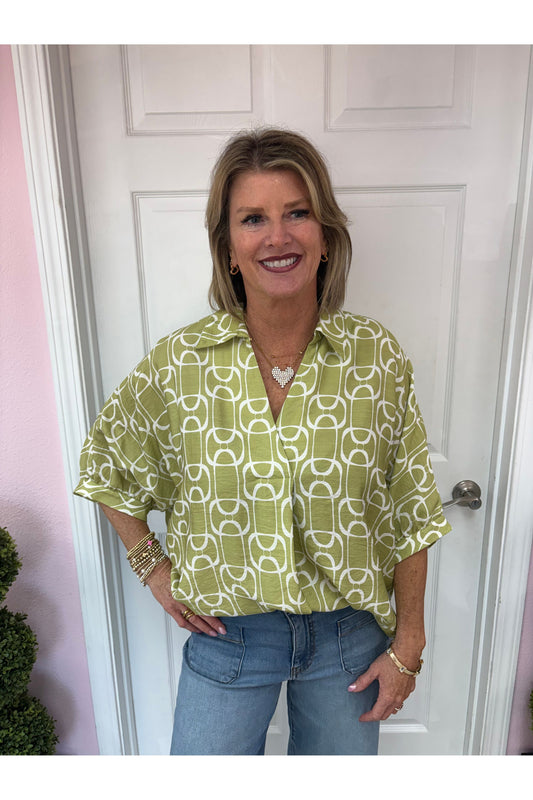 Matcha Geometric Print Blouse