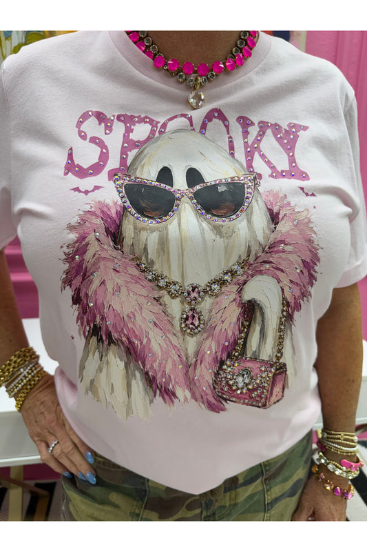 Spooky Ghost Blingy Rhinestone Graphic Tee