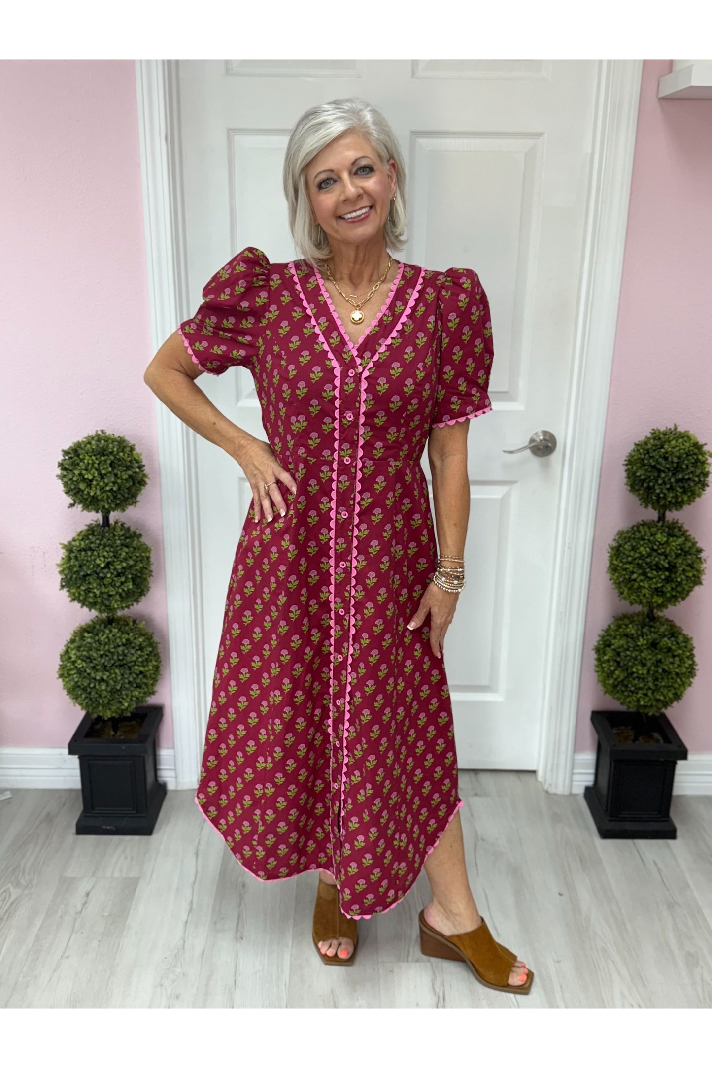 Leighton Burgundy Patterned Dress