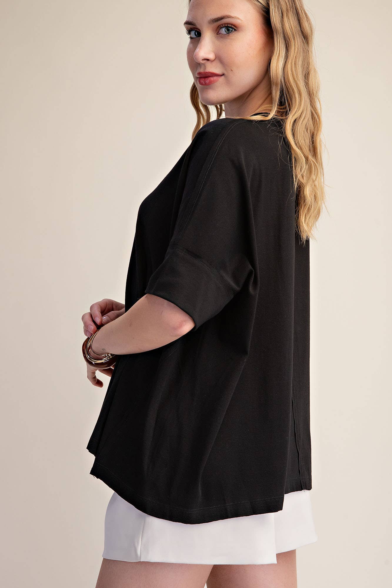 Cammie Oversized Pullover Round Neck Band Short Sleeve