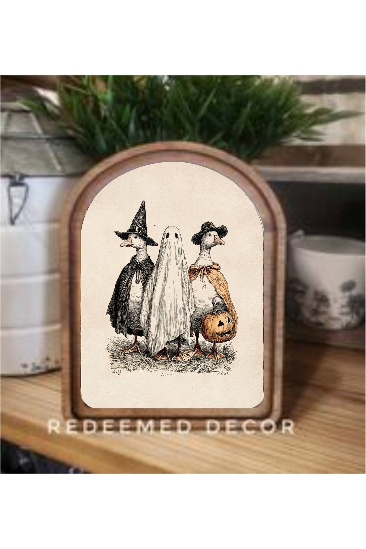 Arch Top Halloween Geese Framed Art