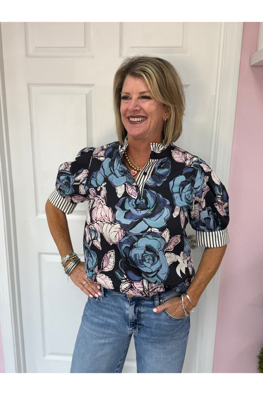 Tessa Navy Floral Blouse