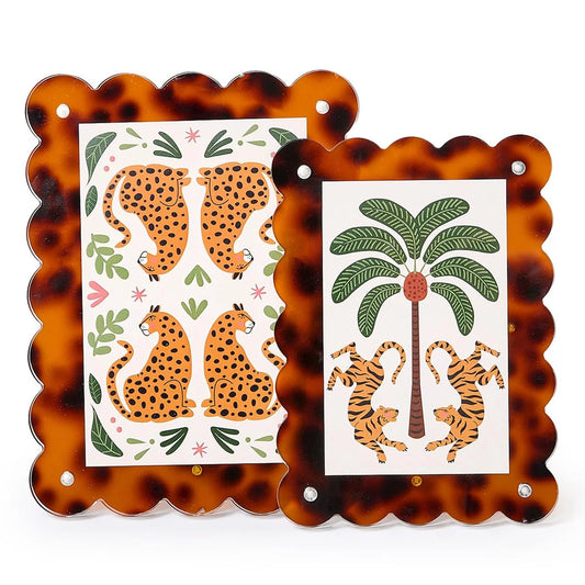 Set Of 2 Tortoise Print Scalloped Edge Acrylic Photo Frames