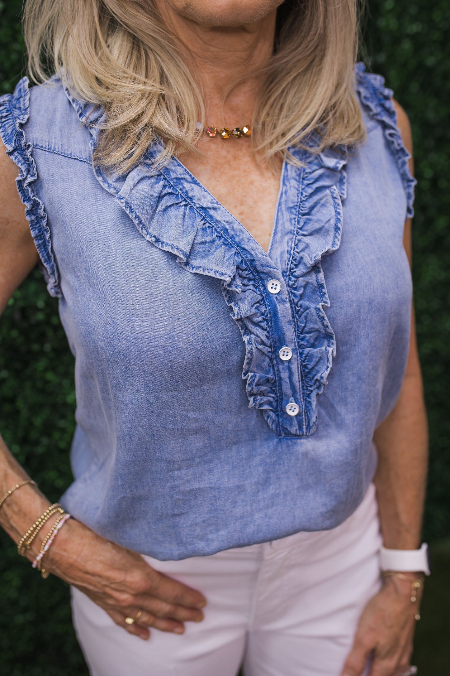 Shiloh Sleeveless Chambray Top