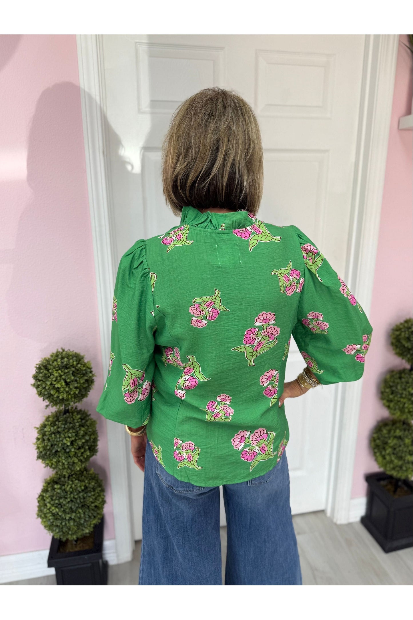 Tamra Green L/S Floral Blouse