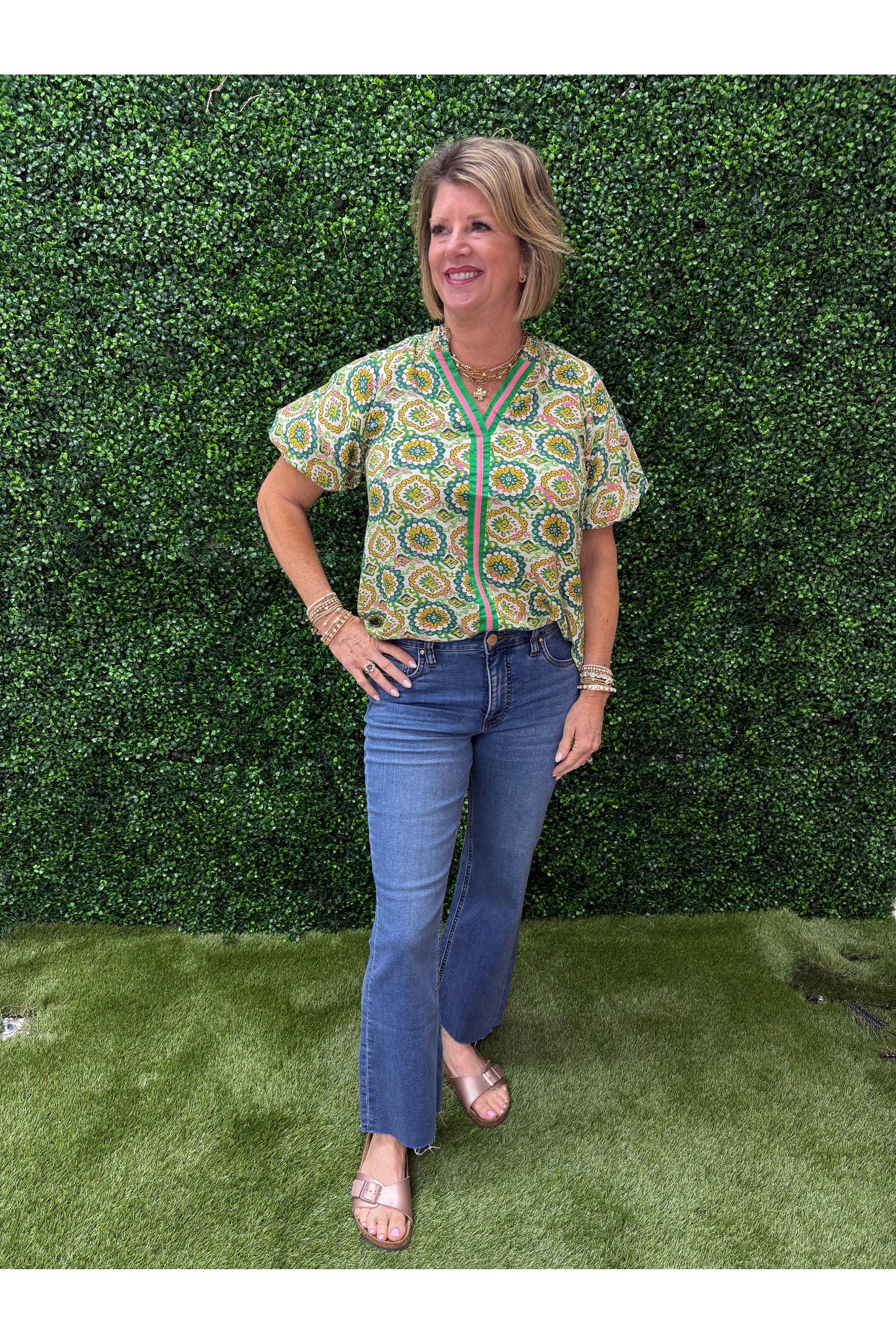 Giselle Green Patterned Blouse