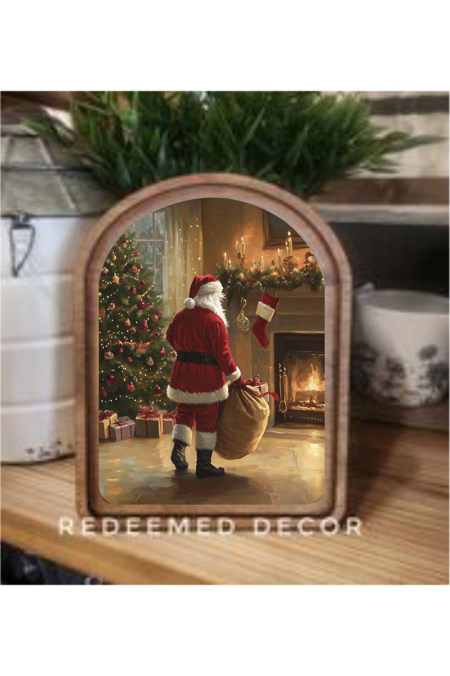 Arch Top Fireplace Santa Framed Art