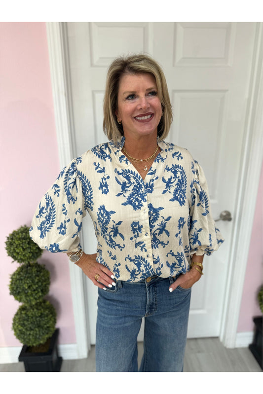 Sorrento Antique Blue Blouse