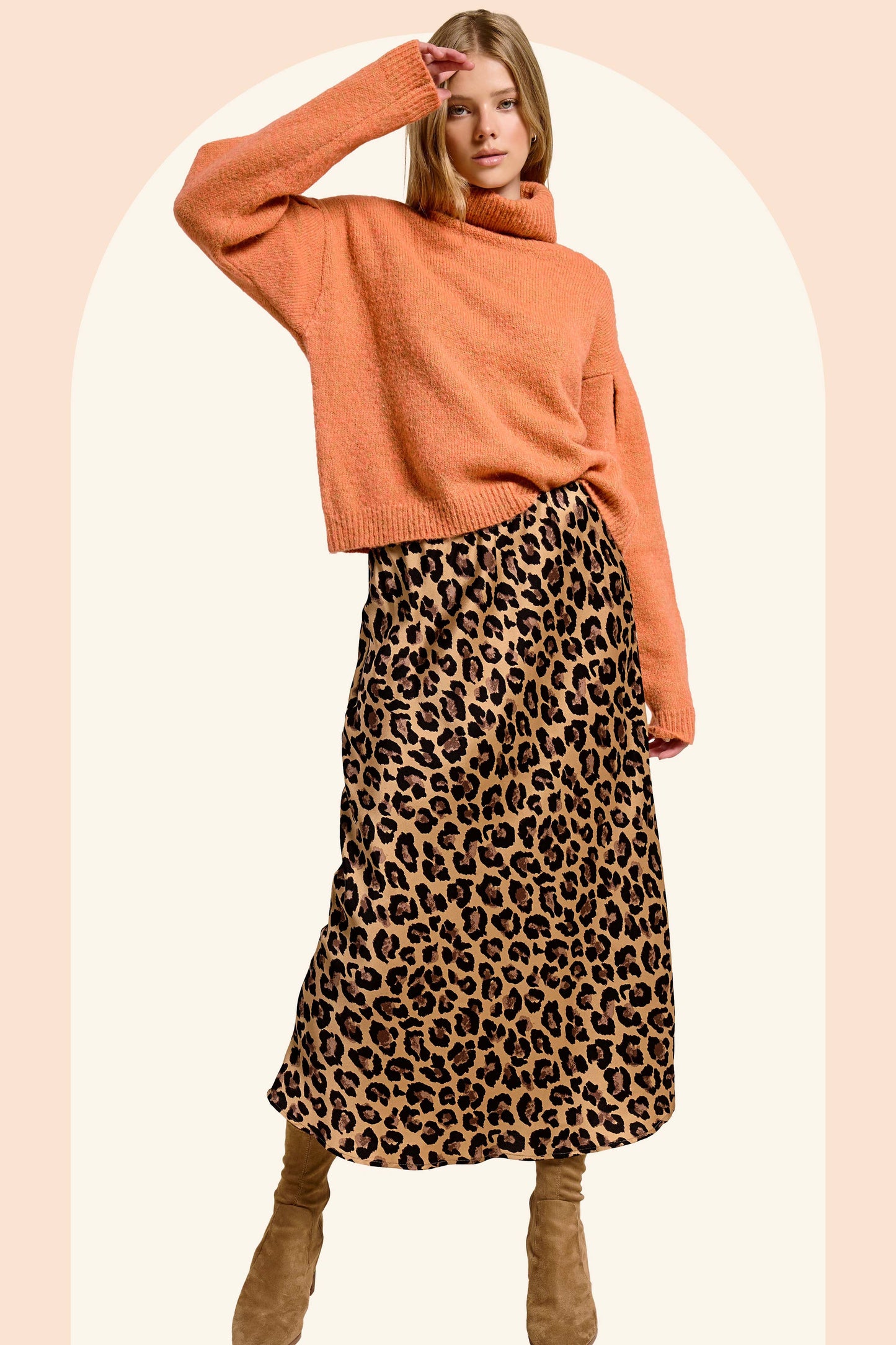 Satin Long Panel Leopard Skirt