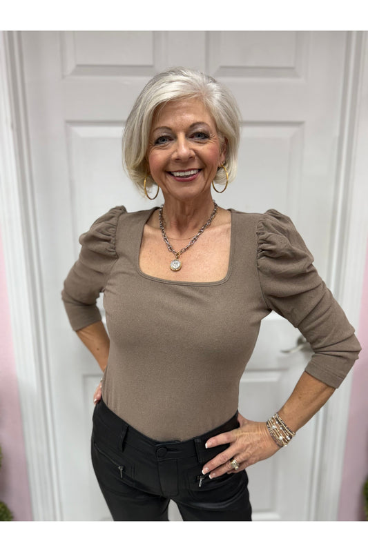 square neck puff shoulder knit top