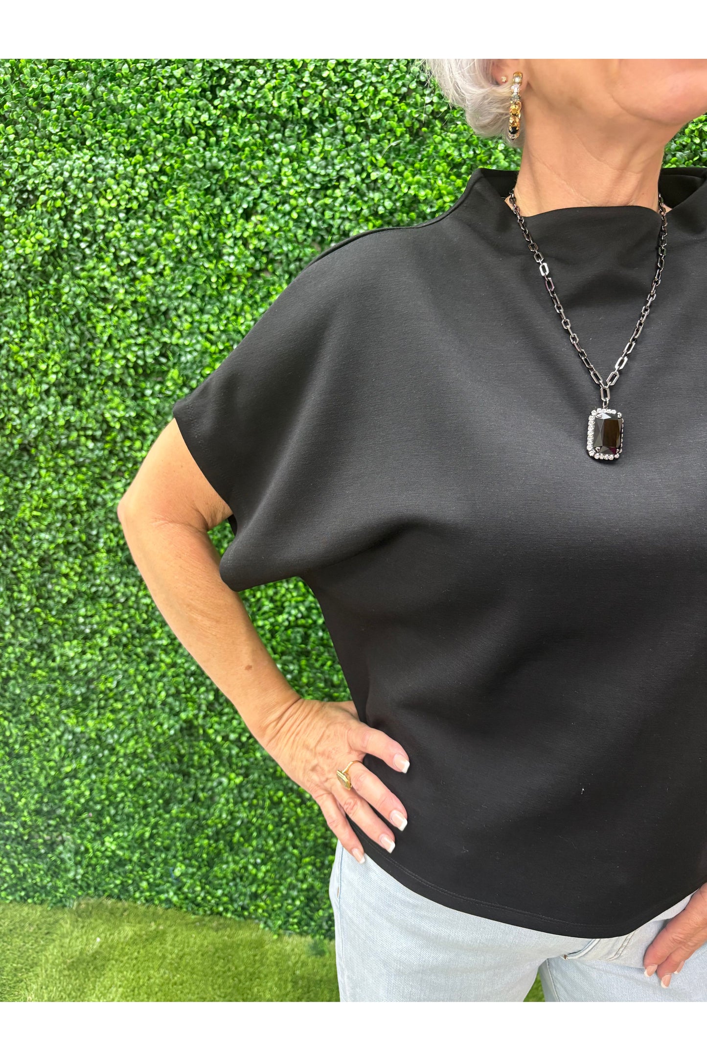 Mock Neck Batwing Sleeve Top