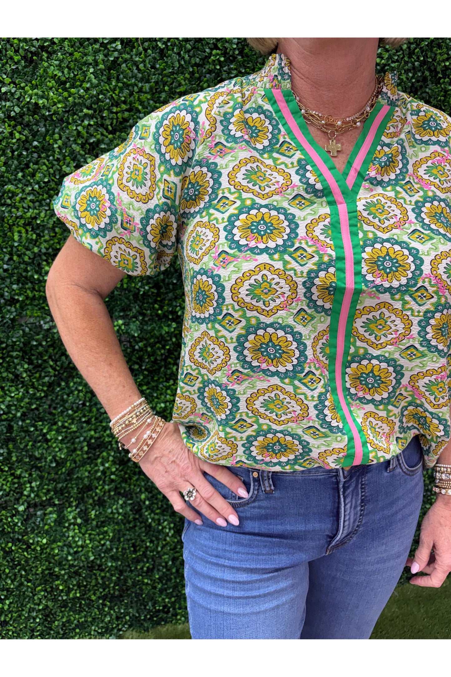 Giselle Green Patterned Blouse