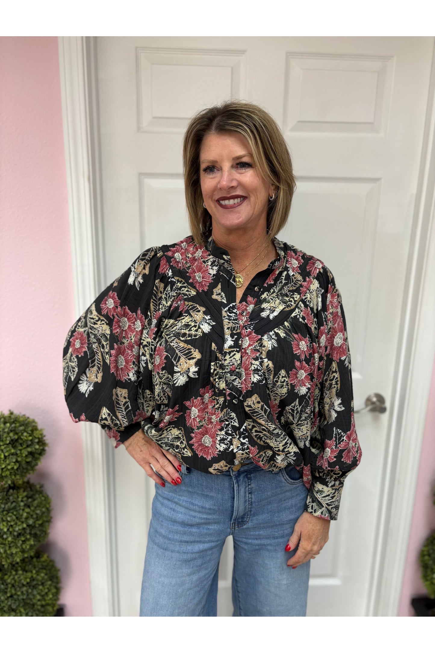 Floral Printed  Button Down Blouse