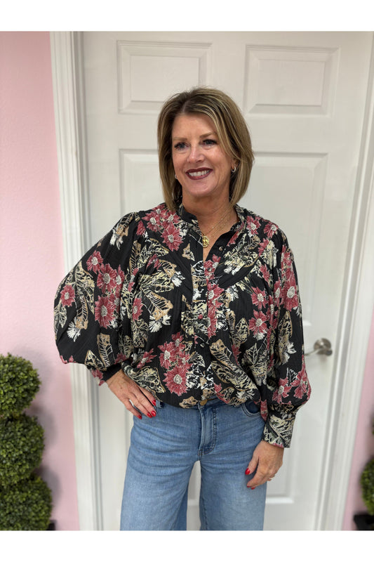 Floral Printed  Button Down Blouse