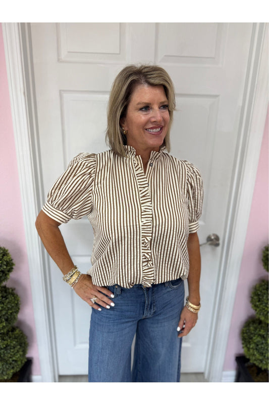 Heather Striped Ruffle Blouse