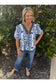 Melanie Royal Patterned Blouse w/Brown Trim
