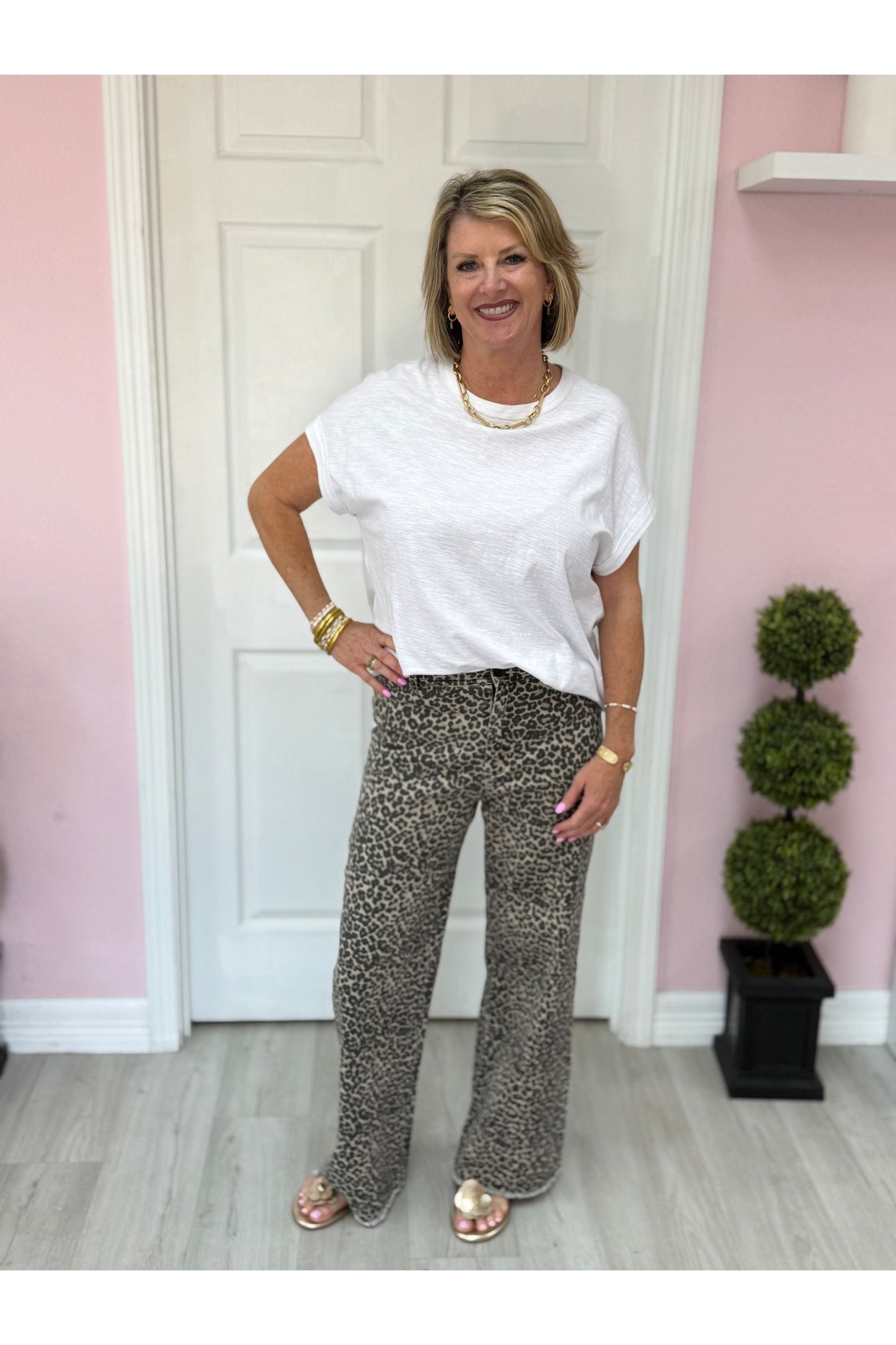 Leopard Print High Rise Flare Jeans