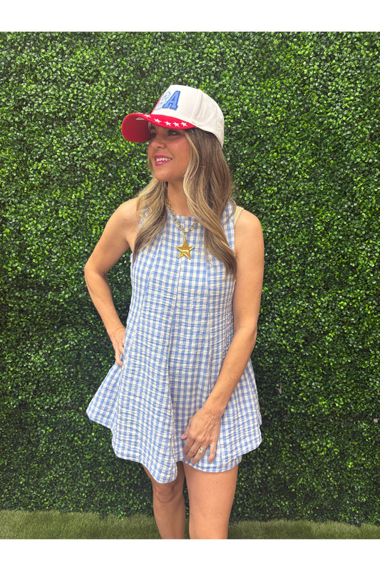 Gingham Sleeveless Babydoll Romper
