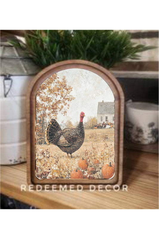 Arch Top Thanksgiving Turkey Framed Art