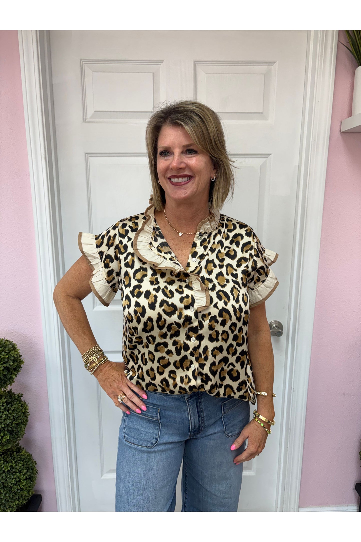 Sabrina Drop Shoulder Leopard Top
