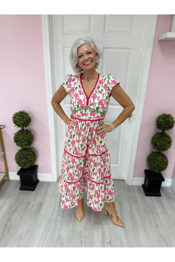 Pink Poplin Woven Tiered Dress