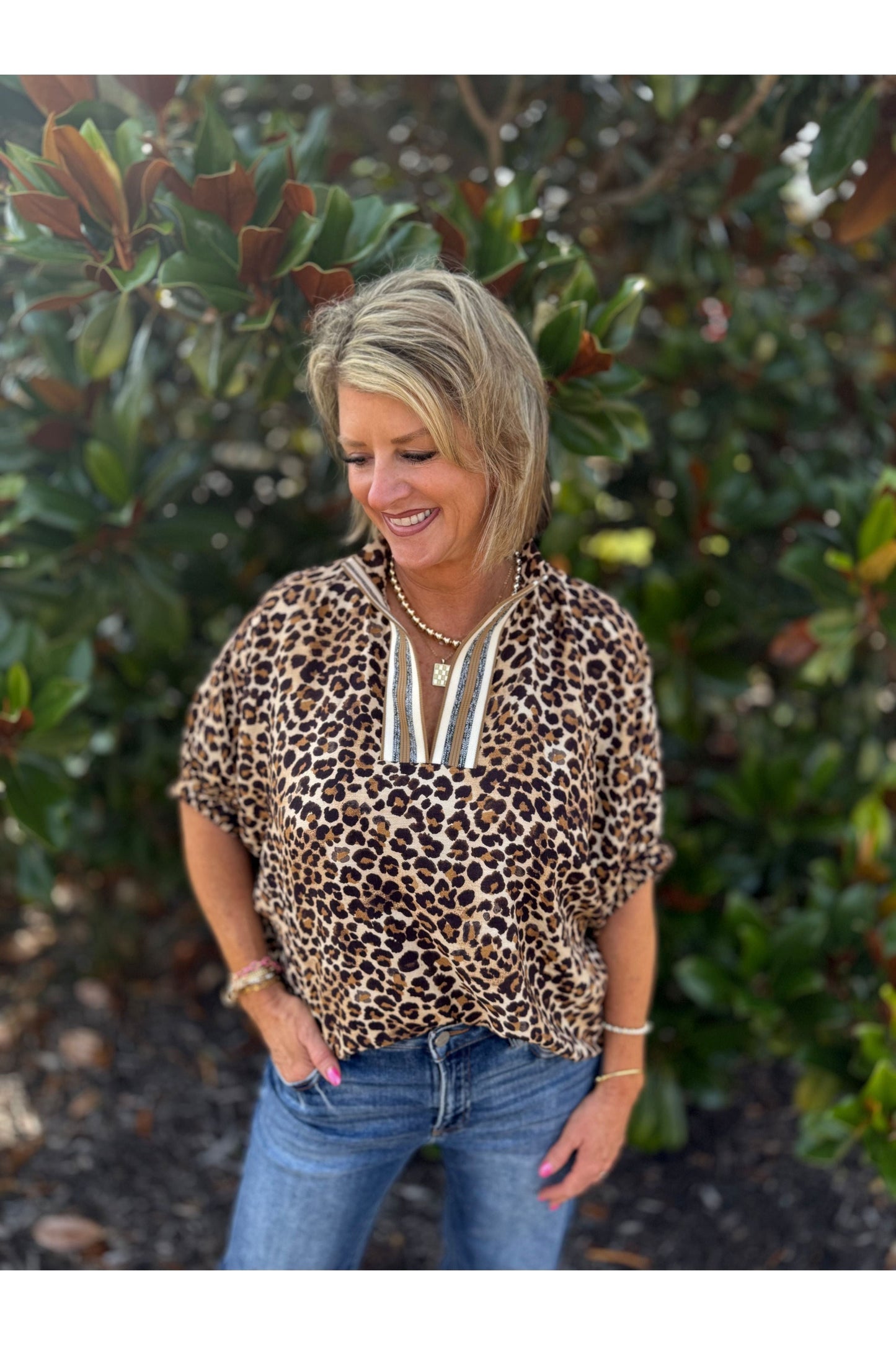 Leopard Print High Neck S/S Top