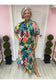 Coral Combo Short Sleeve Midi Dress