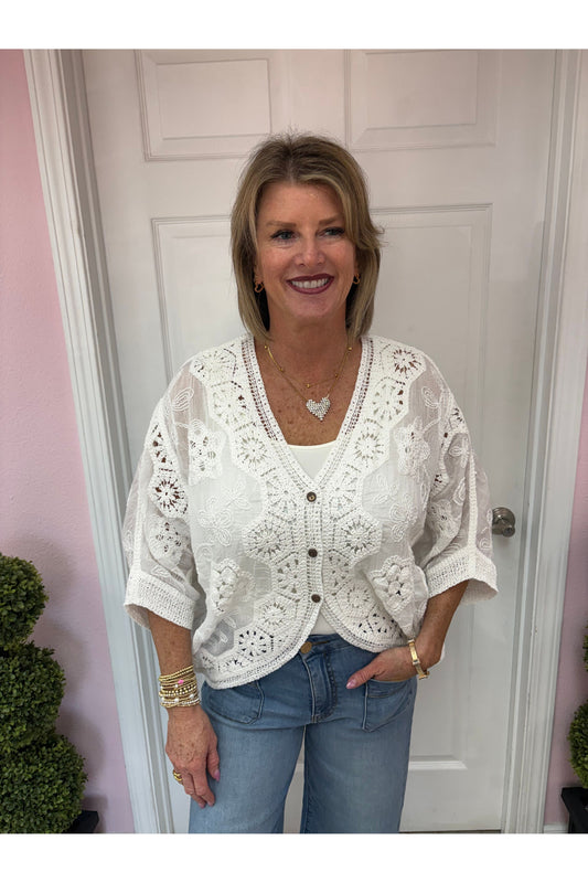 Dolman Sleeve Crochet Button Front Duster