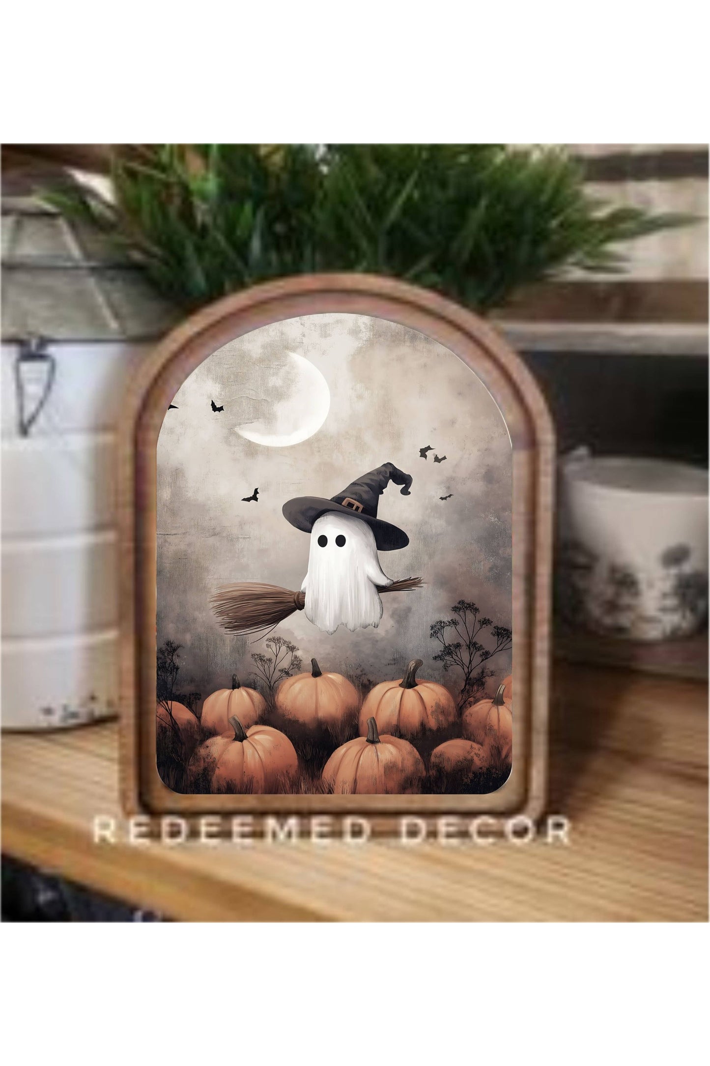 Arch Top Ghostie Witch Framed Art