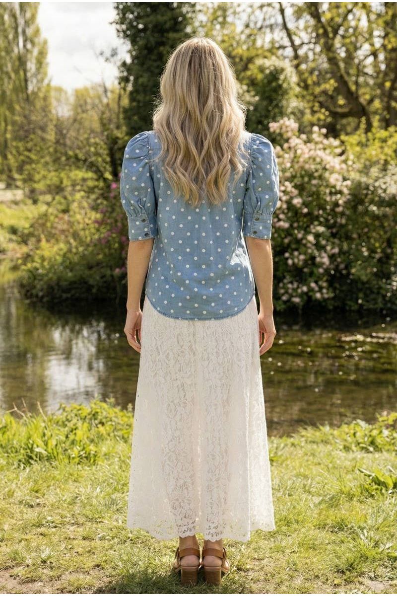 Polka Dot Collared Puff Sleeve