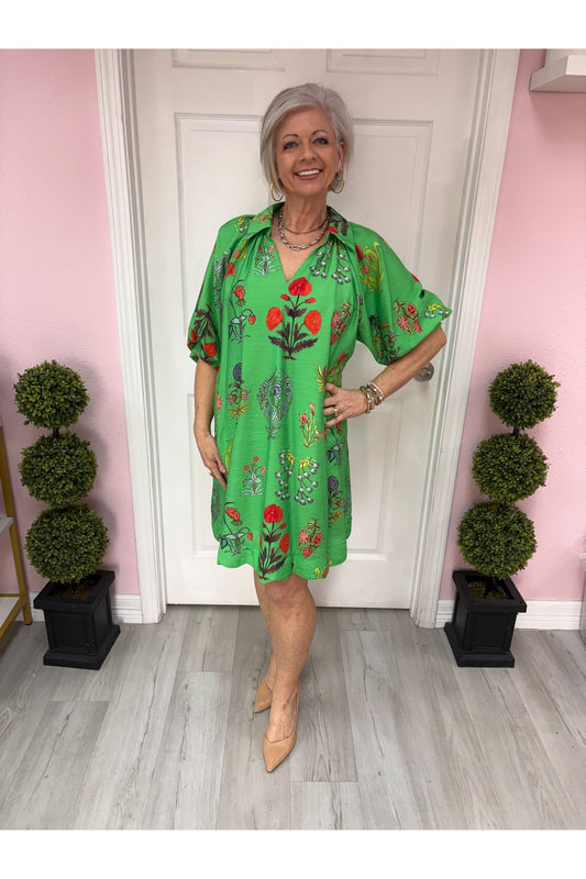 Green Floral Mini Dress