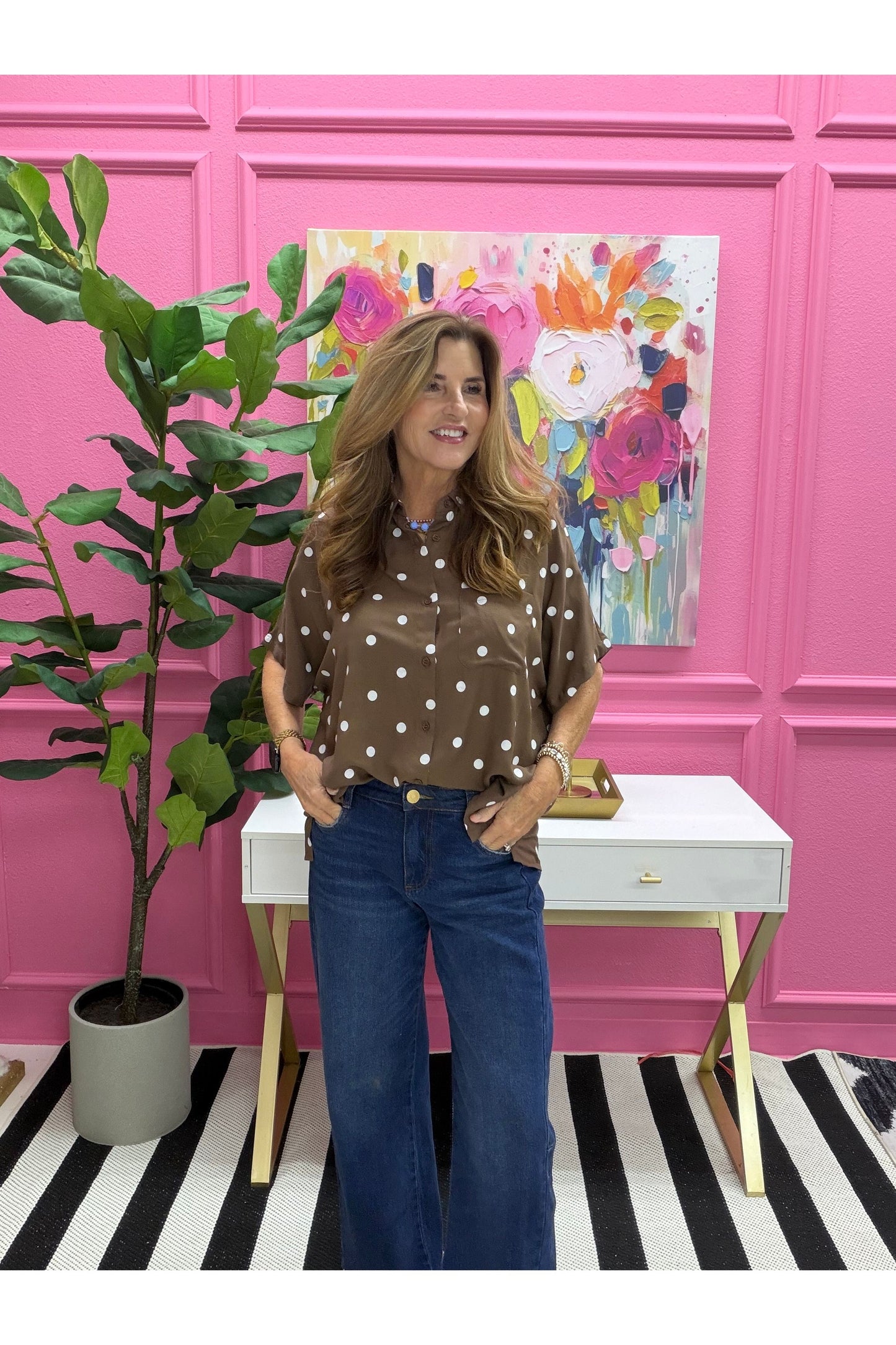 Laney Polka Dot Collared Shirt Top