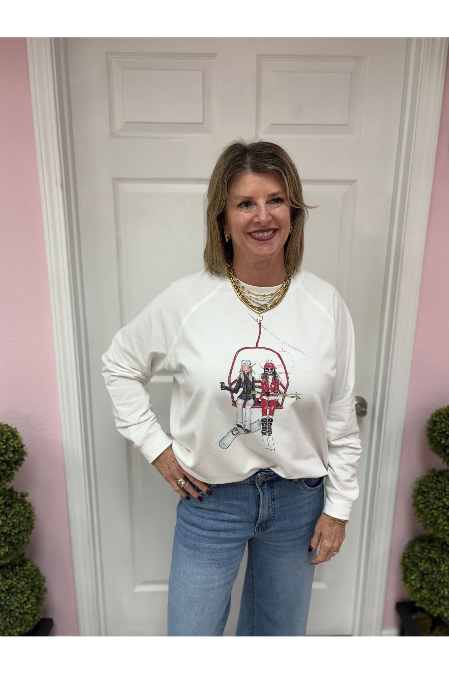 Skiing Girls Lightweight Sweatshirt