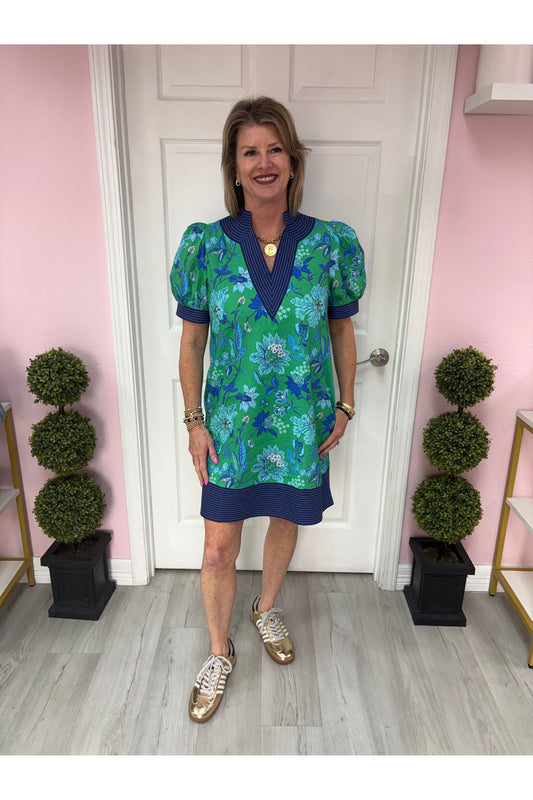 Colby Green & Blue Floral Mini Dress