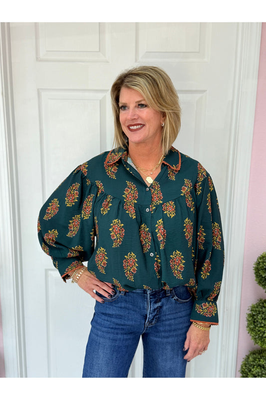Montreat Hunter LS Floral Blouse