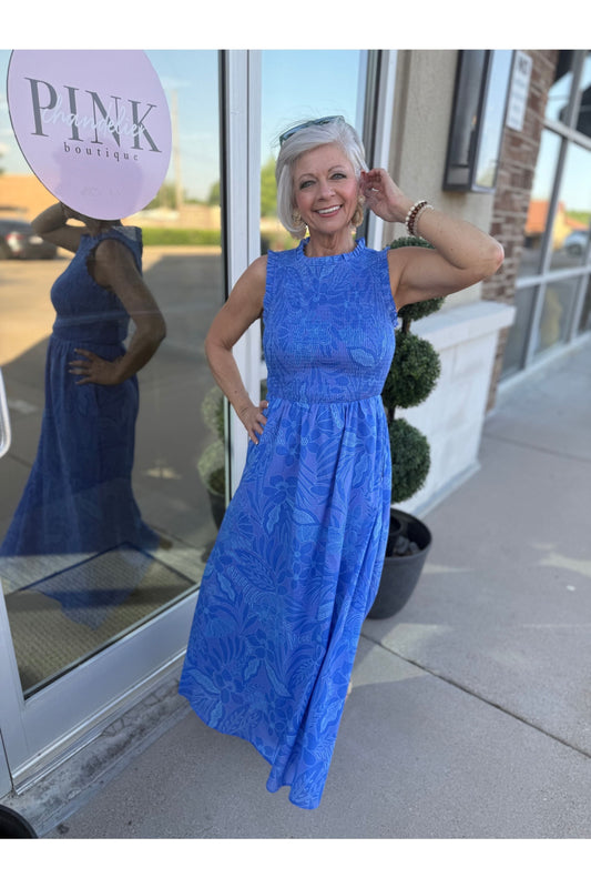 Warren Floral Cecil Smocked Sleeveless Midi Dress