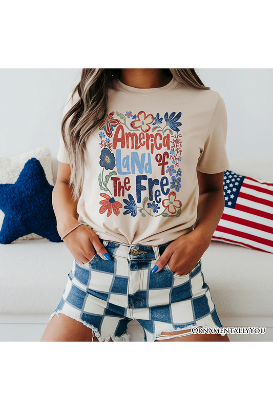 America Land of the Free T-Shirt – Retro Floral Independence