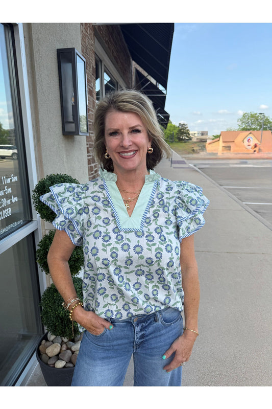 Floral Print Floral Sleeve Blouse