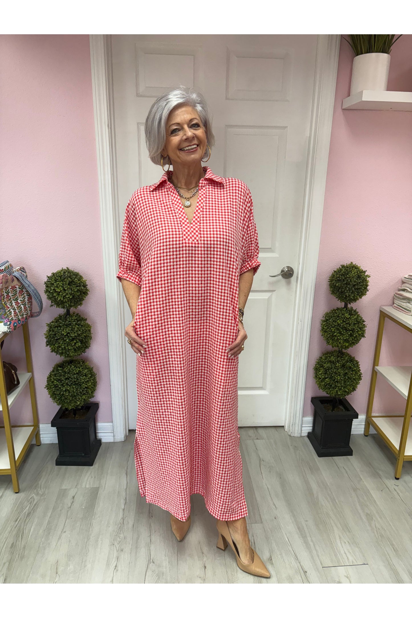 Lori Gingham Check Midi Dress