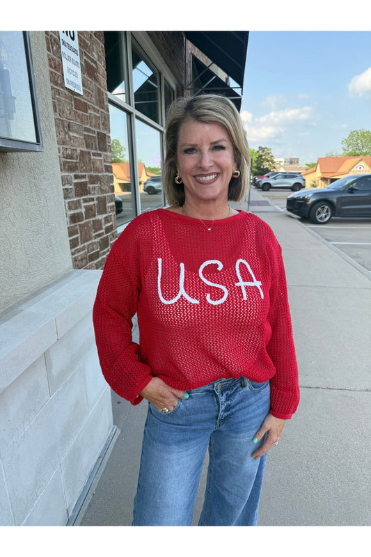 Red USA Knit Sweater