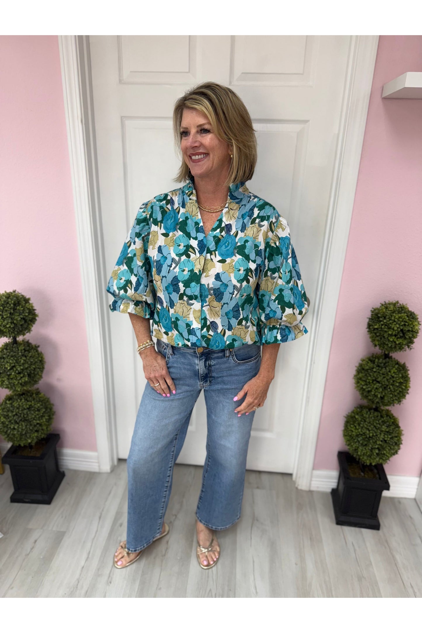 Shades Of Blue Floral Print Blouse