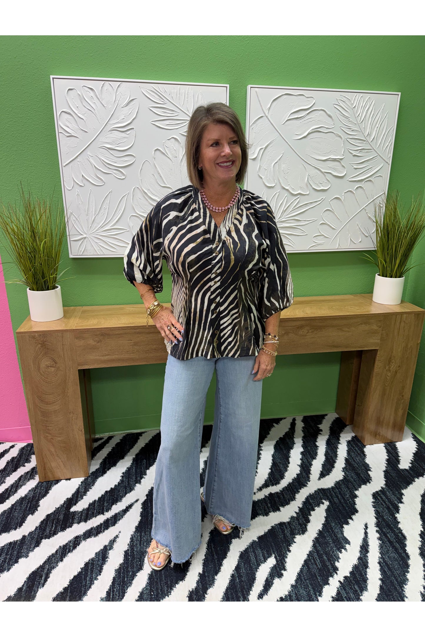 Chloe Zebra Print Balloon Sleeve Top