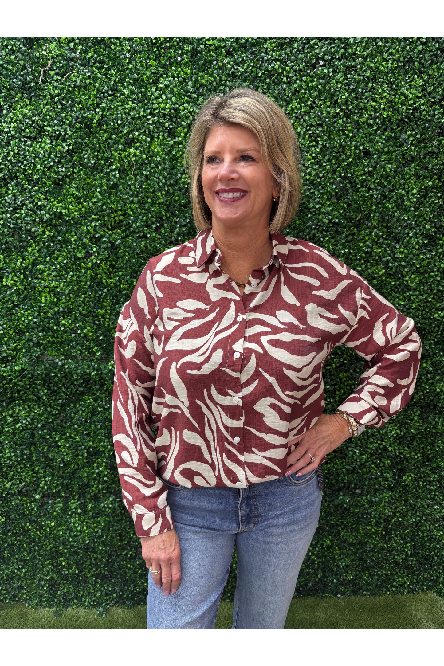 Cherry Patterned Button Up Blouse